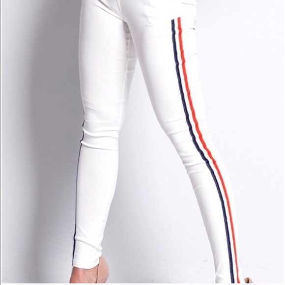 1 LEFT ❗️White Side Striped Panel Jeggings - Picture 2 of 2
